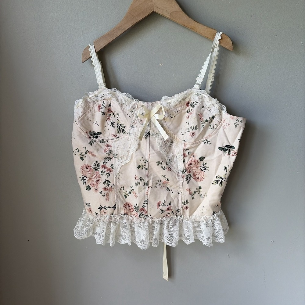 Cider Corset Top Women's Size Medium Floral Cream-blush Pink Lace